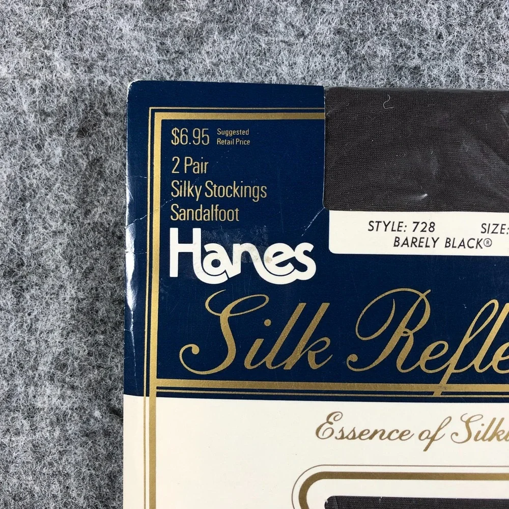 Vtg Stockings Pantyhose Hanes Silk Reflections 2Pair Size‎ OS Barely Black 728